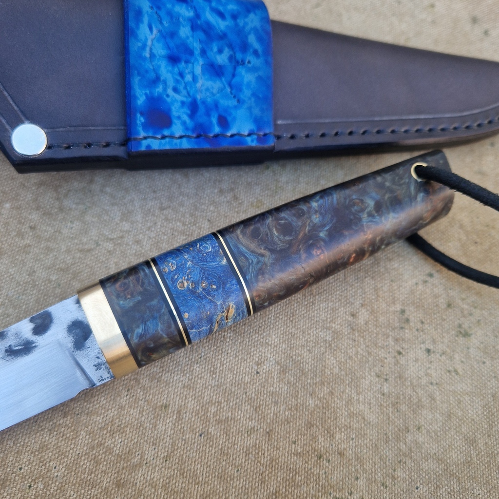 Hand Forged Puukko Knife with Stabilized Alder Burl Handle - Image 4