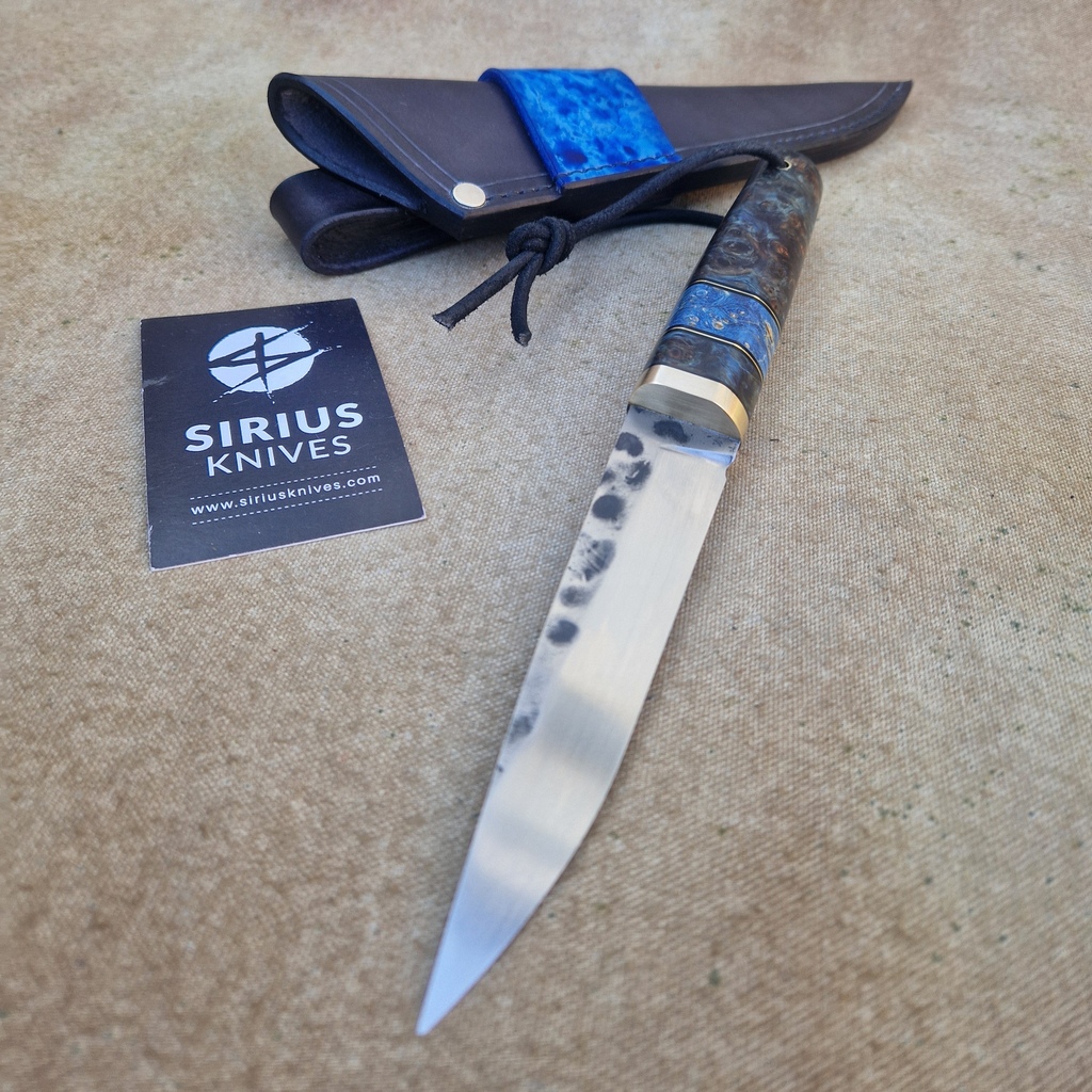 Hand Forged Puukko Knife with Stabilized Alder Burl Handle - Image 5