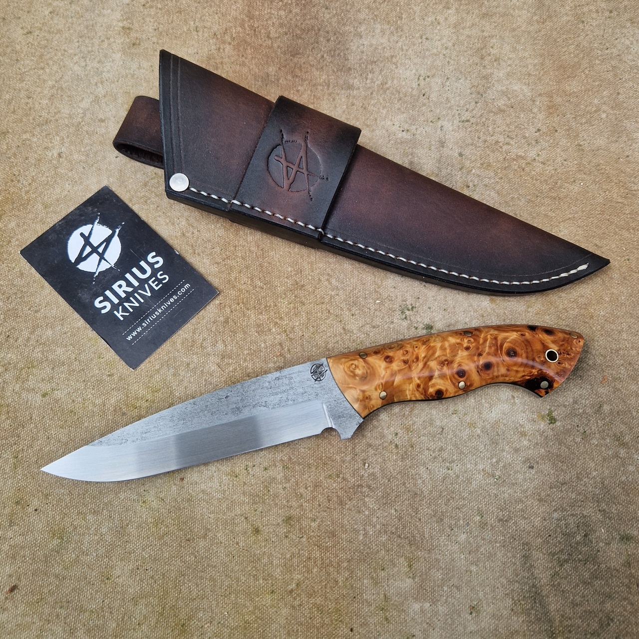 Bushcraft ''Siegfried'' Knife with Stabilized Chestnut Burl Handle