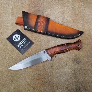 Bushcraft ''Hagen'' Knife with Stabilized Lacewood Burl Handle